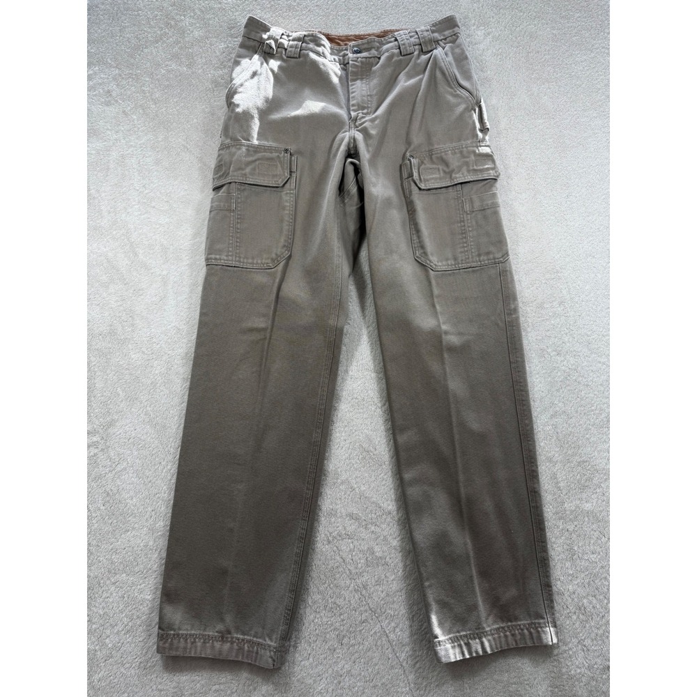 Duluth Trading Co Mens Fire Hose Cargo Heavy Duty Khaki Pants 35x36 Meas: 34x34